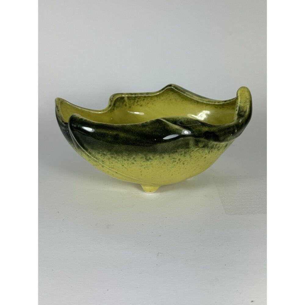 Vintage USA Pottery Yellow Leaf Shape Planter Bowl Vase 805 Mid Century